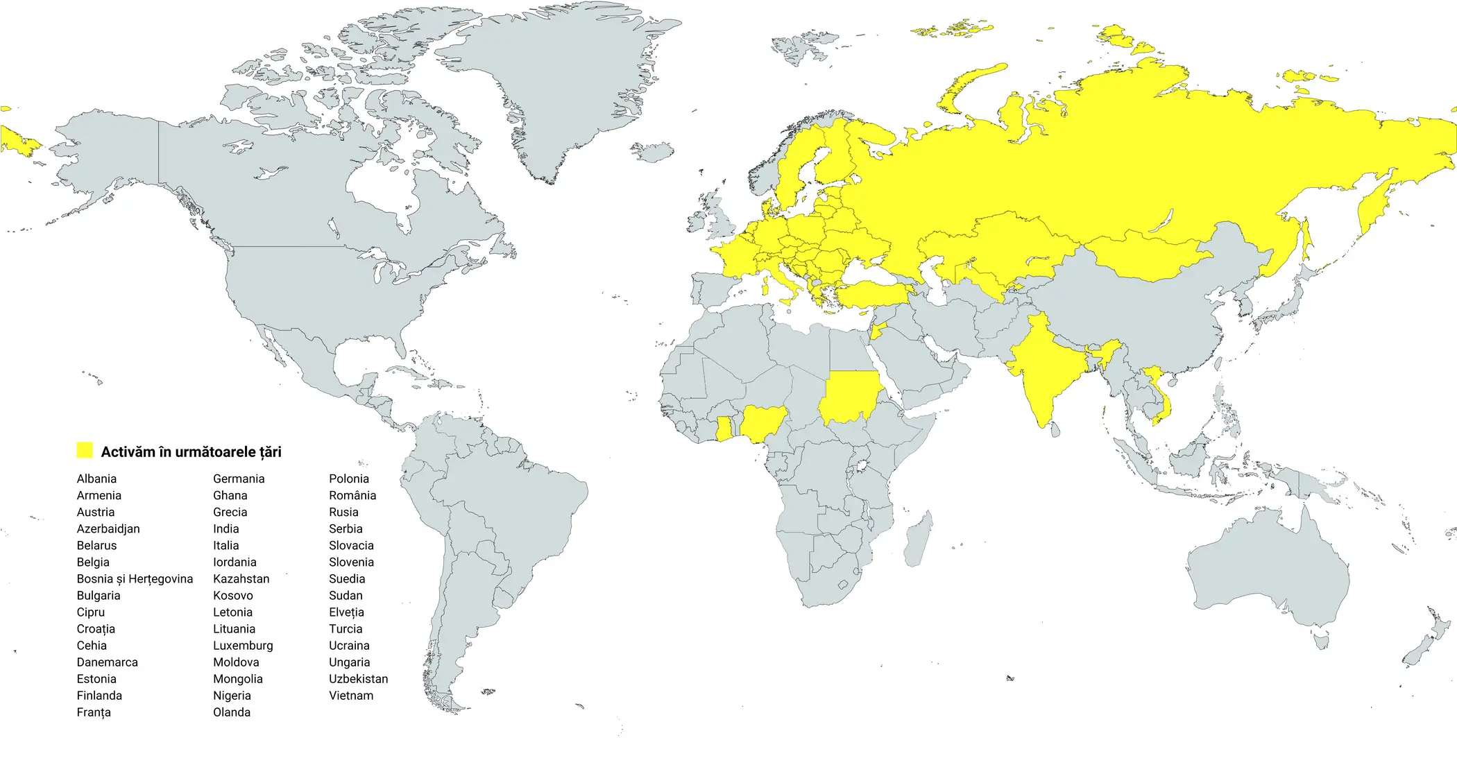 harta lumii, tarile in care activeaza compania HYBRIMIN®