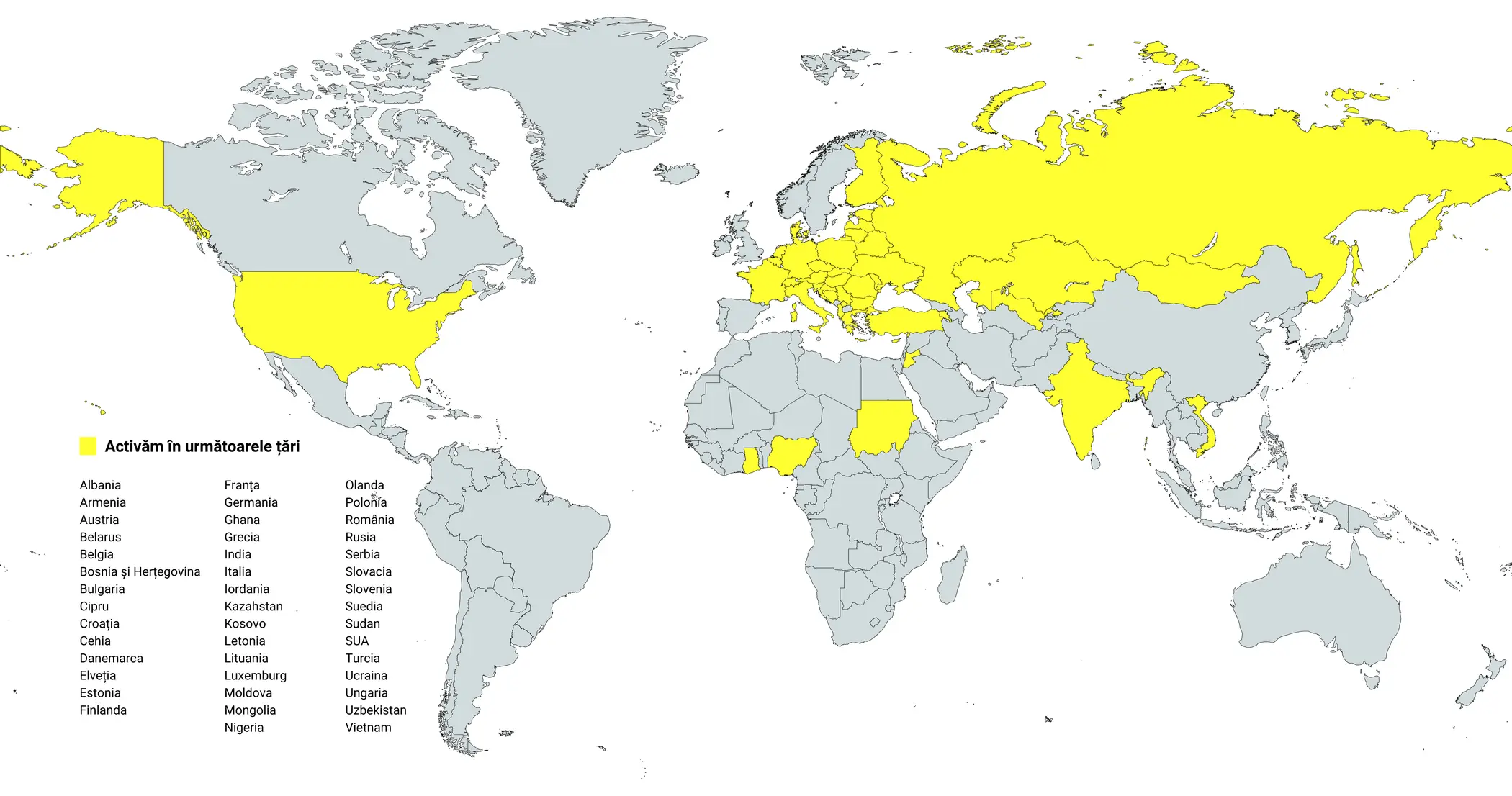 harta lumii, tarile in care activeaza HYBRIMIN