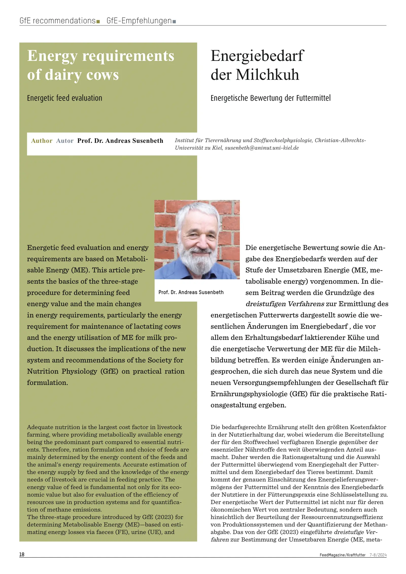 Energiebedarf der Milchkuh, in FeedMagazine/Kraftfutter 7-8/2024, Seite 1