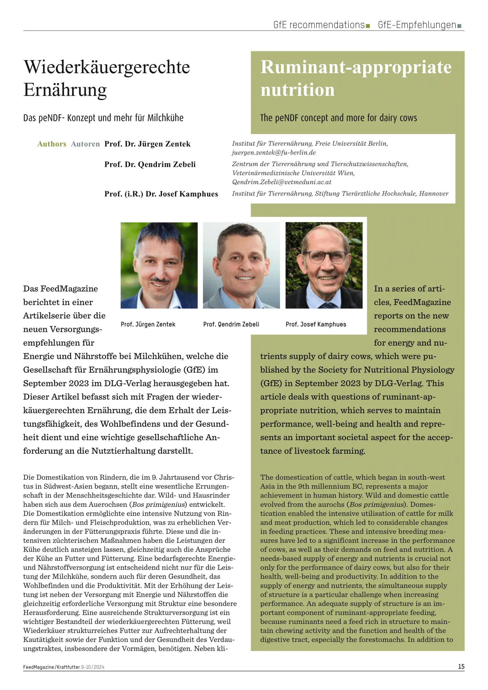 Wiederkäuergerechte Ernährung, in FeedMagazine/Kraftfutter 9-10/2024, Seite 1