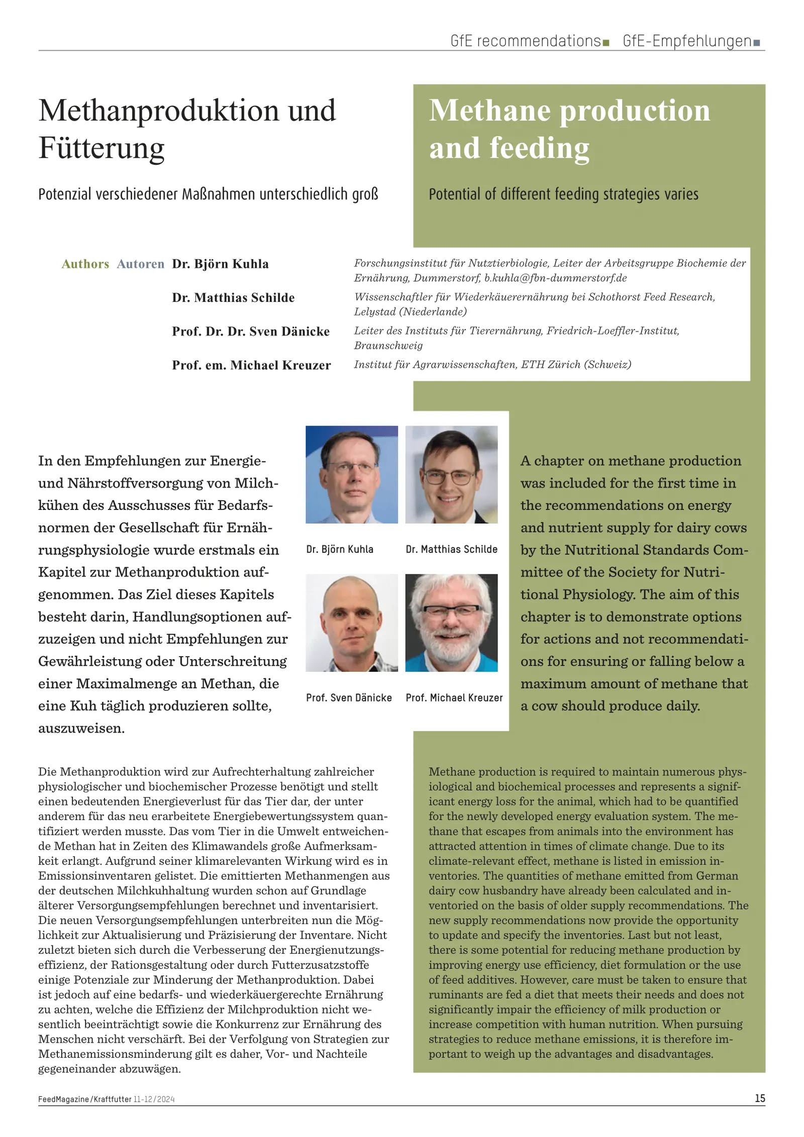 Methanproduktion und Fütterung, FeedMagazine/Kraftfutter 11-12/2024, Seite 1